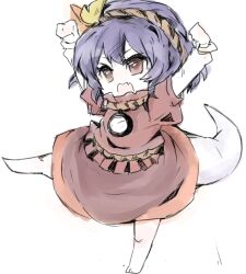  arms_up blue_hair female hairband open_mouth red_eyes short_hair skirt snake_tail solo tail touhou wataichi_meko yasaka_kanako 