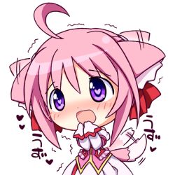  ahoge animal_ear_fluff animal_ears bad_id bad_pixiv_id bare_shoulders blush chibi dog_days dog_ears dog_girl dog_tail elbow_gloves female gloves hair_ribbon heart heart-shaped_pupils meiro_(yuu) millhiore_f._biscotti open_mouth pink_hair purple_eyes ribbon solo symbol-shaped_pupils tail tail_wagging trembling white_background 