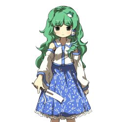  commentary_request detached_sleeves female frog_hair_ornament green_eyes green_hair hair_ornament hair_tubes hozumiare kochiya_sanae long_hair skirt snake_hair_ornament solo touhou white_background 