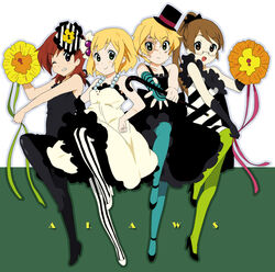  4girls billy_katagiri blue_legwear commentary_request don&#039;t_say_&quot;lazy&quot; graham_aker green_legwear gundam gundam_00 hat k-on! louise_halevy meimone mini_hat mini_top_hat multiple_girls pantyhose patrick_colasour photoshop_(medium) top_hat 