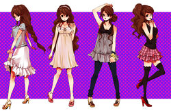  anklet bad_id bad_pixiv_id black_thighhighs blouse bracelet braid brown_hair camisole curly_hair dress fashion female hair_bun hair_ornament hairband hairclip hidaka_ryou high_heels in_those_days jewelry long_hair long_skirt miniskirt polka_dot ribbon shirt shoes side_ponytail single_braid single_hair_bun skirt thighhighs zettai_ryouiki 