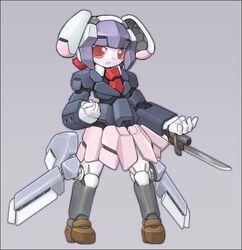  animal_ears bayonet commentary_request female kitsuan knife mecha mechanization medarot parody rabbit_ears red_eyes reisen_(touhou_bougetsushou) robot solo touhou weapon 