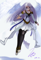  ancient_ys_vanished bad_id bad_pixiv_id blue_eyes dated female hands legs miyazakisoul reah_(ys) signature silver_hair solo thighhighs white_background wings ys ys_origin 