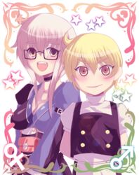  1boy blonde_hair commentary_request female genderswap_(ftm) genderswap_(mtf) glasses kirisame_marisa morichika_rinnosuke no_nose oerba_yun_fang open_mouth rule_63 short_hair touhou waya yellow_eyes 