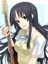  akiyama_mio bass_guitar black_hair female fura instrument k-on! long_hair sakuragaoka_high_school_uniform school_uniform solo sweater_vest vest 