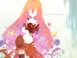  bad_id bad_pixiv_id bug butterfly closed_eyes female flower heart long_hair megurine_luka musical_note pink_hair solo soto thighhighs vocaloid wander_last_(vocaloid) 