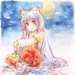  bad_id bad_pixiv_id barefoot female fujiwara_no_mokou ketama_no_su lowres photoshop_(medium) solo touhou traditional_media 