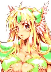  144_(riesztan) bad_id bad_pixiv_id blonde_hair blue_eyes breasts female large_breasts long_hair looking_at_viewer riesz seiken_densetsu seiken_densetsu_3 simple_background solo white_background 