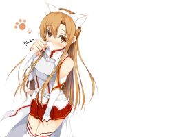  animal_ears blush brown_eyes brown_hair catgirl matatabi_haru sword_art_online tail thighhighs white yuuki_asuna 