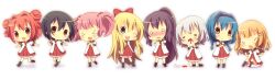  &gt;_&lt; 6+girls akaza_akari bad_id bad_pixiv_id black_hair blonde_hair blue_eyes blush bow braid brown_eyes chibi closed_eyes double_bun funami_yui furutani_himawari hair_bun hair_ornament hairband hairbow hairclip highres ikeda_chitose kumakichi_(toshigat) lineup long_hair multiple_girls nanamori_school_uniform oomuro_sakurako open_mouth ponytail red_hair school_uniform serafuku short_hair smile sugiura_ayano toshinou_kyouko twin_braids yellow_eyes yoshikawa_chinatsu yuru_yuri 