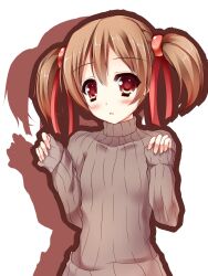  brown_eyes brown_hair commentary_request female highres orange_(moekibarasensei) red_eyes ribbon short_hair short_twintails silica sweater sword_art_online twintails 