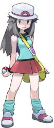  bag blue_(pokemon) brown_eyes brown_hair hat highres leaf_(pokemon) long_hair miniskirt official_art poke_ball pokeball pokemon pokemon_(game) porkpie_hat skirt smile sugimori_ken wristband 