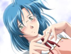  blue_hair ecchi_na_bunny-san_wa_kirai ecchi_na_bunny-san_wa_kirai? female game_cg glasses green_eyes happy short_hair smile yamane_masahiro yanagi_hiromi zyx 