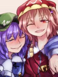  2girls blue_eyes blue_hair blush commentary_request hair_bobbles hair_ornament hat kawashiro_mitori kawashiro_nitori key lock multiple_girls open_mouth original pink_hair red_eyes short_hair side_ponytail tears touhou wince yukimichi_(yki) 