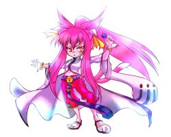  animal_ears bad_id bad_pixiv_id bell belt blazblue bracelet candy capri_pants cat_ears cat_tail female food full_body glasses high_ponytail jewelry kinpo27 kokonoe_(blazblue) lollipop long_hair navel pants pince-nez pink_hair pink_tail ponytail red_pants shoes sleeves_past_wrists slit_pupils solo tail white_background yellow_eyes 