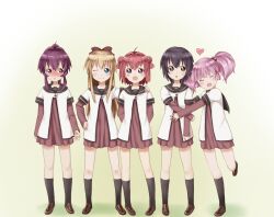  5girls akaza_akari bad_id bad_pixiv_id black_hair blonde_hair blue_eyes blush brown_eyes closed_eyes funami_yui layered_sleeves long_hair long_sleeves multiple_girls nanamori_school_uniform needle_(needlebomb) one_eye_closed pink_hair purple_eyes school_uniform serafuku short_hair short_over_long_sleeves short_sleeves sugiura_ayano toshinou_kyouko yoshikawa_chinatsu yuru_yuri 