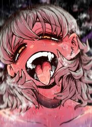  aroused black_choker blush breasts choker cowgirl_position cowgirl_position female glowing glowing_eyes grey_hair heavy_breathing highres implied_sex long_hair looking_at_viewer nude open_mouth out-of-frame_censoring ringed_eyes sex shiba_natsuki smile solo ss_kabushikigaisha straddling straight sweat upper_body yellow_eyes zyugoya 