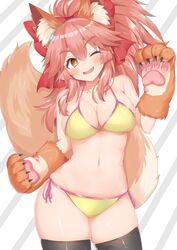  animal_ears bikini fate/grand_order kitsune rokita swimsuits tail tamamo_no_mae thighhighs 