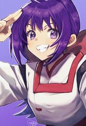  bakumatsu_rouman bow female hairbow highres ichijou_akari japanese_clothes long_hair looking_at_viewer murata_tefu onmyouji ponytail purple_eyes purple_hair simple_background smile solo 