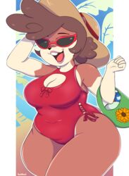  2018 anthro big_breasts breasts cleavage clothed clothing cricetid eyewear female hamster hi_res mammal nimzy noms_(nimzy) rodent solo sunglasses swimwear thick_thighs wide_hips 