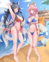  ahri animal_ears bikini crossover fate/grand_order kamehito kitsune league_of_legends swimsuits tail tamamo_no_mae 