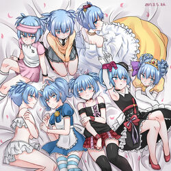  6+boys animal_ears ansatsu_kyoushitsu apron bare_shoulders bed_sheet bell blue_eyes blue_hair cat_ears choker crossdressing dress drill_hair elbow_gloves flower gloves hat high_heels jewelry kunugigaoka_middle_school_uniform long_hair maid maid_apron male_focus multiple_boys multiple_persona necklace necktie otoko_no_ko petals ribbon school_uniform shiota_nagisa shirt short_hair short_twintails shy skirt socks sportswear striped_clothes striped_thighhighs swimsuit tennis_uniform tenten_(kitty) thighhighs tiara twintails v_arms visor_cap wedding_dress white_dress white_gloves yellow_dress 