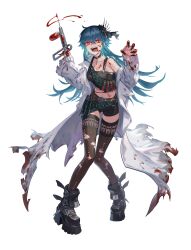  absurdres aqua_hair artist_request belt_buckle bianca_(black_survival) black_choker black_claws black_footwear black_nails black_survival black_tank_top black_thighhighs blood blood_in_mouth blood_on_chest blood_on_clothes blood_on_face blood_on_hands blood_on_stomach blood_vial blue_eyeshadow blue_hair boxers breasts buckle choker claws collarbone crazy crazy_eyes crazy_smile cross-shaped_pupils cross_hair_ornament eyeshadow female fingernails gem glaring glowing glowing_eyes hair_ornament highres hook knees_together_feet_apart leather_belt long_bangs long_eyelashes long_hair looking_at_viewer makeup male_underwear medium_breasts messy messy_hair midriff multicolored_hair navel needle official_alternate_costume open_mouth pale_skin pantyhose pendant_choker pigeon-toed platform_footwear projectile_blood puffy_sleeves red_eyes red_eyeshadow red_gemstone scissors sharp_fingernails shirt side_ahoge single_bare_shoulder single_off_shoulder skinny smile solo symbol-shaped_pupils tank_top thighhighs tongue tongue_out tool_belt torn_clothes torn_pantyhose torn_shirt torn_tank_top transparent_background tweezers two-tone_hair underwear vampire very_long_fingernails vial water_gun yellow_eyes 