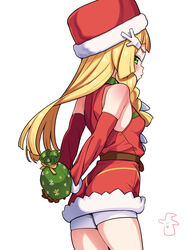  bare_shoulders belt blonde_hair blush braid breasts brown_belt brown_gloves closed_mouth coat commentary_request cosplay detached_sleeves female gloves green_eyes hat highres holding kinocopro lillie_(pokemon) long_hair looking_to_the_side pokemon pokemon_masters_ex pokemon_sm pouch red_coat red_hat ribbon shorts simple_background solo white_background white_shorts whitney_(holiday_2022)_(pokemon) whitney_(pokemon) whitney_(pokemon)_(cosplay) yellow_ribbon 