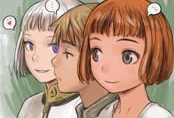  ... 2boys blonde_hair blue_eyes blush bob_cut brown_hair claus_valca closed_mouth dio_eraclea female last_exile lavie_head multiple_boys murata_range short_hair simple_background smile white_hair 