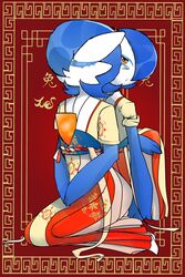  2023 2:3 3_fingers :&lt; absurd_res asian_clothing blue_hair chinese_clothing chinese_dress chinese_new_year cjk_character clothing detailed_background dress dual_persona duo east_asian_clothing eye_bags female fingers gardevoir generation_3_pokemon hair hair_over_eye half-closed_eyes hi_res holidays humanoid kneeling looking_at_viewer looking_back narrowed_eyes nintendo not_furry one_eye_obstructed orange_eyes pokemon pokemon_(species) renv saeko_(renv) seiza shiny_pokemon signature sitting split_personality 