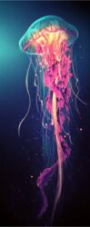  2014 ambiguous_gender better_version_at_source cnidarian colorful_theme feral glowing gradient_background hi_res invertebrate jellyfish letterbox marine medusozoan nikittysan sea_creature simple_background solo tentacle underwater water 