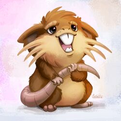  1:1 2016 ambiguous_gender buckteeth buckteeth_(lower_incisors) digital_media_(artwork) digital_painting_(artwork) generation_1_pokemon holding_tail mammal nintendo pokemon pokemon_(species) raticate rodent solo tail teeth tsaoshin 