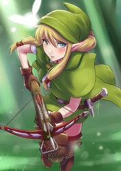  arrow blonde_hair blue_eyes bow_(weapon) crossbow dagger daniel_macgregor female linkle nintendo parted_lips pointy_ears sheath solo the_legend_of_zelda thigh_boots thighhighs weapon zelda_musou 