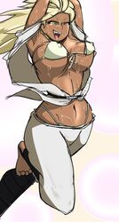  akame_ga_kill! breasts dark_skin female green_eyes large_breasts leaper_(cereza92fs) long_hair mez_(akame_ga_kill!) open_mouth solo sweat wet 