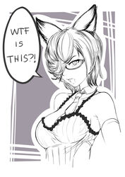  animal_ears backless_outfit bare_shoulders breasts check_commentary commentary_request erune female freesia_(granblue_fantasy) glasses granblue_fantasy greyscale highres monochrome one_eye_covered rara086 sideboob solo wavy_hair 