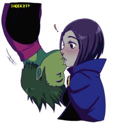  1boy couple dc_comics female garfield_logan green_hair green_skin grey_skin kissing purple_hair raven_(dc) teen_titans 