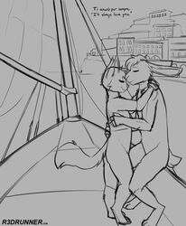  ambiguous_gender anthro boat digital_drawing_(artwork) digital_media_(artwork) duo english_text felid feline hi_res hug lagomorph leporid male mammal monochrome outside r3drunner rabbit romantic romantic_couple text vehicle watercraft 