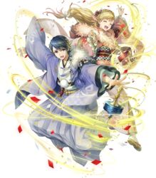  1boy alfonse_(fire_emblem) alfonse_(new_year)_(fire_emblem) argon_(exys) arm_up blonde_hair blue_eyes blue_hair braid brother_and_sister closed_eyes crown_braid female fire_emblem fire_emblem_heroes floral_print full_body gradient_clothes gradient_hair green_eyes hair_ornament highres japanese_clothes kimono long_hair low-tied_long_hair multicolored_hair non-web_source obi official_art pink_hair sandals sash sharena_(fire_emblem) sharena_(new_year)_(fire_emblem) short_hair siblings smile tabi tied_hair transparent_background wide_sleeves 