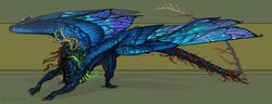  2022 blue_body blue_feathers blue_scales claws digital_media_(artwork) dragon feathered_dragon feathered_scalie feathered_wings feathers hi_res horn mythological_creature mythological_scalie mythology open_mouth runasolaris scales scalie solo tail teeth tongue wings 