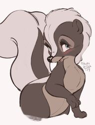  2022 artist_name bambi_(film) black_nose blush chest_tuft conditional_dnp dated digital_media_(artwork) disney eyelashes feral flower_(bambi) fur head_tuft hi_res mammal mephitid open_mouth open_smile semi-anthro simple_background skunk smile solo tohupo tuft white_background 