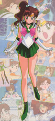  1990s_(style) absurdres arm_up back_bow bento bishoujo_senshi_sailor_moon blush bow brown_hair cake carrying_overhead choker closed_eyes closed_mouth collage drop_shadow earrings elbow_gloves electricity facial_mark feline female food forehead_mark full_body gloves green_choker green_footwear green_sailor_collar green_skirt hair_bobbles hair_ornament high_ponytail highres holding_hands ice_skates incoming_food jewelry jupiter_symbol kino_makoto kino_makoto&#039;s_school_uniform leotard long_hair long_sleeves looking_at_viewer luna_(sailor_moon) magical_girl miniskirt multiple_views non-web_source official_art one_eye_closed open_mouth own_hands_together pleated_skirt retro_artstyle sailor_collar sailor_jupiter sailor_senshi sailor_senshi_uniform scan school_uniform skates skirt smile tadano_kazuko tiara white_gloves 