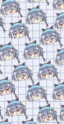  6+girls :d black_hair blue_background blue_headwear closed_eyes closed_mouth crying crying_with_eyes_open fu_hua fu_hua_(herrscher_of_sentience) grid_background hair_between_eyes highres honkai_(series) honkai_impact_3rd long_hair looking_at_viewer multiple_girls multiple_persona open_mouth pouty_lips qian_xii red_eyes simple_background smile summer_uniform tears 