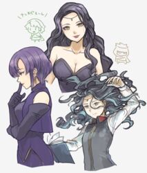  1boy 1other 3girls book breasts circlet fire_emblem fire_emblem:_the_blazing_blade gloves jaffar_(fire_emblem) large_breasts limstella_(fire_emblem) long_hair looking_at_viewer multiple_girls nino_(fire_emblem) pirihiba purple_hair short_hair sonia_(fire_emblem:_the_blazing_blade) ursula_(fire_emblem) yellow_eyes 