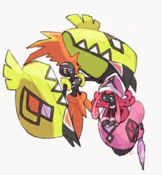  blue_eyes commentary_request looking_down looking_up nigiri_(ngr24) no_humans pink_hair plume pokemon pokemon_(creature) signature simple_background tapu_koko tapu_lele white_background 