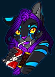  anthro beverage cola fangs felid female headshot_portrait hi_res hybrid keisha_makainn liger lion mammal mane neah&#039;an_(keishamakainn) pantherine portrait sabertooth_(anatomy) soda solo straw_(disambiguation) teeth 