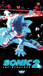  3boys afterimage animal_nose blue_eyes blue_fur clenched_hand electricity english_commentary furry furry_male gloves highres knuckles_the_echidna male_focus movie_poster multiple_boys official_art pose promotional_art red_footwear shoes silhouette sneakers snout solo_focus sonic_(live_action) sonic_(series) sonic_the_hedgehog sonic_the_hedgehog_(film) sonic_the_hedgehog_2_(film) superhero_landing tails_(sonic) tyson_hesse white_gloves 