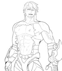  black_and_white bolloxxxz kotetsu_t._kaburagi male male_only muscles muscular muscular_male ripped_clothing sketch tiger_and_bunny uncolored 