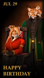  2024 3d_(artwork) 9:16 anthro beard black_stripes breasts chair clothed clothed_anthro clothed_female clothed_male clothing coat daughter_(lore) digital_media_(artwork) duo english_text facial_hair father_(lore) father_and_child_(lore) father_and_daughter_(lore) felid female fingerless_gloves fur furniture gloves hair handwear happy_birthday hi_res highlights_(coloring) jun_(petruz) male mammal mature_anthro mature_male multicolored_body multicolored_fur on_chair orange_body orange_fur orange_hair pantherine parent_(lore) parent_and_child_(lore) parent_and_daughter_(lore) petruz petruz_(copyright) pink_nose sitting sitting_on_chair smile source_filmmaker_(artwork) striped_body striped_fur stripes text tiger topwear two_tone_body two_tone_fur white_body white_fur white_highlights zang_(petruz) 