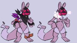  16:9 3_fingers 3_toes animate_inanimate bandanna_scarf black_collar chains collar cuff_(restraint) ear_piercing ear_ring feet fingers gas_mask glowing glowing_eyes glowing_mask handkerchief hi_res hypnosnack kerchief living_plushie long_tail mask mastectomy_scar neckerchief neckwear patchwork piercing plush_stuffing plushie raz_(hypnosnack) restraints ring_piercing ripped_seam scar scarf stitch_(sewing) tail toes toothy_grin widescreen wrist_cuffs 