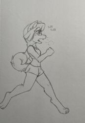  anthro athletic_wear bottomwear canid canine canis clothed clothed_anthro clothed_female clothing curled_tail digitigrade domestic_dog ear_piercing fangs female fully_clothed fully_clothed_anthro fully_clothed_female german_spitz gym_bottomwear gym_shirt gym_shorts gym_topwear hi_res jogging lena_klein mammal nekostar piercing shirt shorts solo spitz tail teeth topwear workout_clothing 